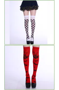 Women over the knee high socks halloween bat pattern and poker checkerboard fashion hosiery