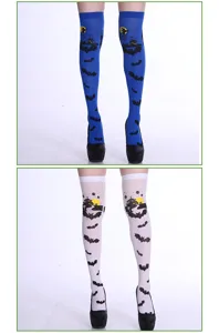 Halloween over knee stockings high socks with bat castle print for women costume party dress.