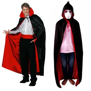 Halloween cosplay costume double layer red black hooded cloak cape for adult party stage show.