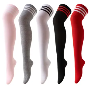 Women over the knee socks three stripes cosplay school style high stockings daily wear fashion