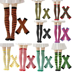 Mujer Calcetines Rayados Encima De La Rodilla Y Calentadores De Brazos Conjunto Halloween Fiesta Navidad Cosplay Medias