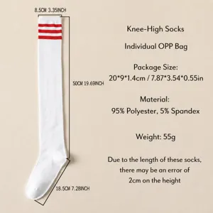 White over-the-knee socks featuring red stripes, classic Japanese JK style cosplay stockings.