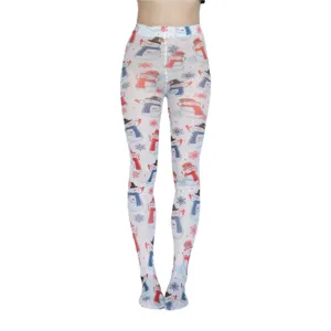 Weihnachten Schneemann Print Strumpfhose Detailaufnahme zeigt die weihnachtlichen Muster.