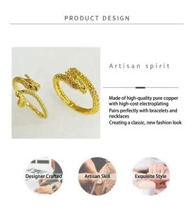 Exquisites vergoldetes Kupfer Drachen Offener Ring Detail mit feiner Handwerkskunst.