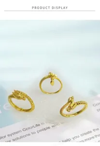 Nahaufnahme des vergoldeten Drachen-Offenen Rings mit feinen Texturen und Details.
