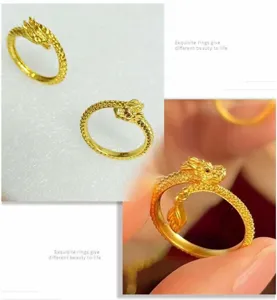 Exquisites vergoldetes Drachen Offener Ring für Damen und Herren, stilvoller vintage Schmuck.