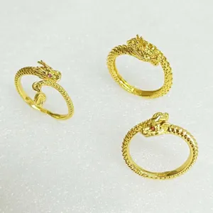 High End Vergoldeter Messing Drachen Offener Ring Trendiger Verstellbarer Mythische Kreatur Tierform Strass Akzent Fingerring Modeschmuck Geschenk Unisex