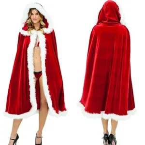 Rode fluwelen capuchon kerst cape feest kostuum pluche trim winter vakantie vrouwen