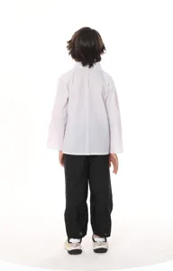Children's white and black doctor costume back view showing details of the sleeve and collar.