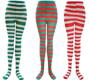 Medias a rayas de Navidad para mujer, calcetería festiva colorida para fiestas.