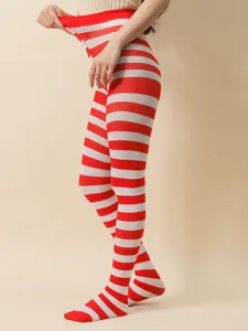 Medias a rayas rojas y blancas para mujer fiesta cosplay disfraz moda calcetines largos