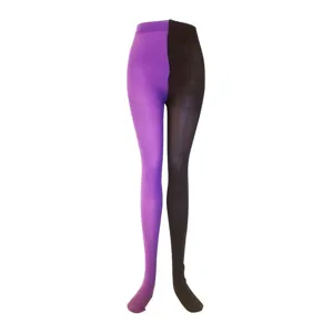 Medias bicolores divididas, pantimedias moradas y negras para fiesta de carnaval y cosplay.