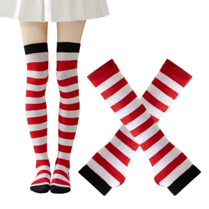 Medias altas de rayas rojas y blancas por encima de la rodilla para fiesta de mujeres.