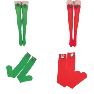 Calze Di Natale Da Donna Patchwork Sopra Il Ginocchio Poliestere Setose Collant Lunghi Per Festa Vacanze Albero Di Natale Renna Motivo Accessori Per Costumi