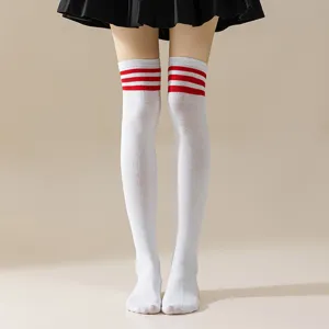 Japanese style women over the knee socks white with red stripes JK cosplay long socks