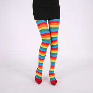 Collants rayés arc-en-ciel bas de fête colorés et vêtements de costume pour femmes festival mode.