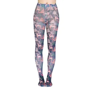 Weihnachten bedruckte Strumpfhose für Damen, festliches Rentier Tannenbaum Muster elastisch.