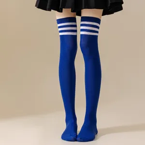 Women over-the-knee socks three stripes long blue cosplay socks cute academy style