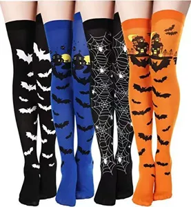 Halloween over-the-knee long socks with fun spooky holiday prints for festive party costumes.