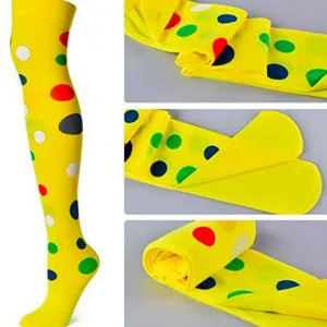 Bas cuissantes à pois jaunes chaussettes de clown colorées costume de fête pour femmes