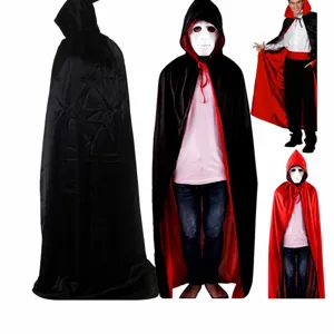 Halloween Cosplay Double Layer Cape Red Black Reaper Horror Cloak Hooded Stand Collar Stage Performance Costume Unisex Party Robe