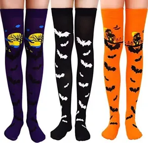 Halloween over the knee high socks funny bat moon print thigh high stockings costume party