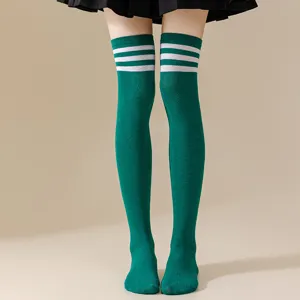 Green over-the-knee socks with three white stripes, perfect for Japanese JK cosplay style.