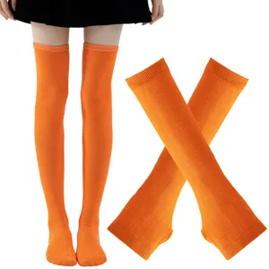 Calcetines largos naranjas de color sólido para mujer, medias largas de punto cómodas para uso diario.