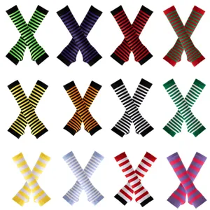 Conjunto de calentadores de brazos a rayas guantes largos de punto para fiestas!