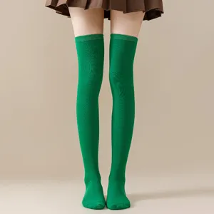 Calcetines largos lisos por encima de la rodilla verde medias mujer diario