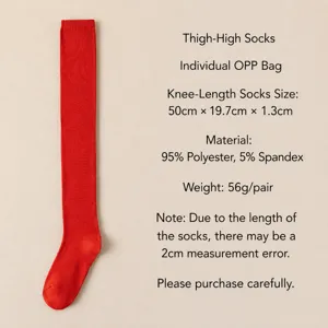 Calcetines largos rojos lisos para cosplay, fiestas y uso diario. Cómodos y elegantes.