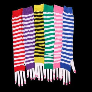 Guantes Largos A Rayas Coloridos Disfraz Fiesta Halloween Mangas Calentadores De Brazos