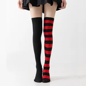 Calcetines altos bicolores versión AB sobre la rodilla, medias de rayas y lisas para fiestas.
