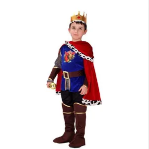 Conjunto de disfraz de rey príncipe para niños con capa roja y corona de Halloween.