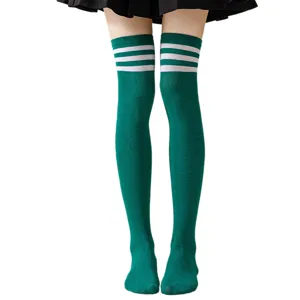 Dark green over-the-knee socks with white stripes, perfect for JK style and daily cosplay wear.