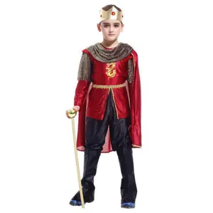 Set de disfraz de rey principe para ninos con tunica roja pantalon capa corona cetro fiesta