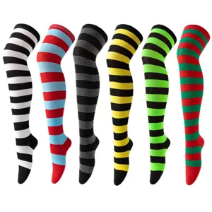 Conjunto de calcetines altos a rayas, medias de punto coloridas para fiesta y diario.