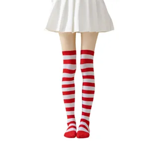 Calcetines altos a rayas rojas y blancas medias hasta el muslo fiesta cosplay.