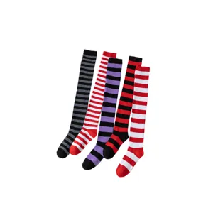 Calcetines largos a rayas por encima de la rodilla para mujer fiesta Halloween Navidad.