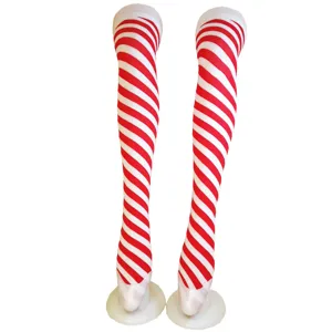 Bas Over-The-Knee Rayés Noël Halloween pour Femmes Acrylique Tube Haut Fête Festive Chaussettes Longues