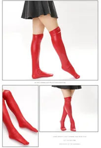 Red patent leather over-the-knee stockings, sexy nightclub performance tall socks for women.
