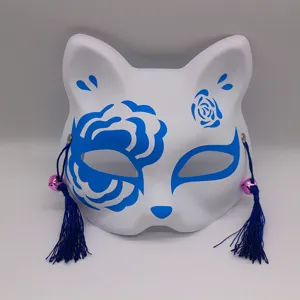Masque de Renard Peint de Style Japonais Masque de Fête de Costume de Mascarade en PVC avec Gland et Cloche pour Accessoires de Cosplay d'Halloween