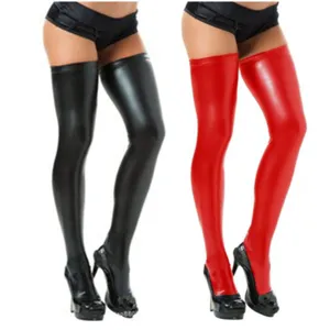 Women Sexy Patent Leather Over The Knee Socks Nightclub Performance Faux Leather High Stockings Thigh High Socks