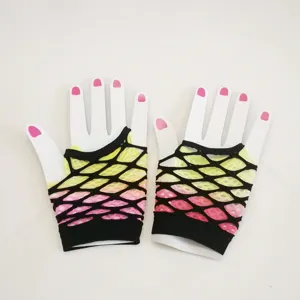 Farbverlauf Netz-Fingerlose Handschuhe Detail, kurze Mesh Bühnenperformance Kostüm Zubehör.