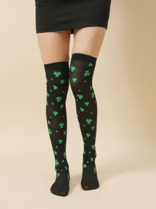 Mujeres medias por encima de la rodilla negras trébol verde fiesta San Patricio