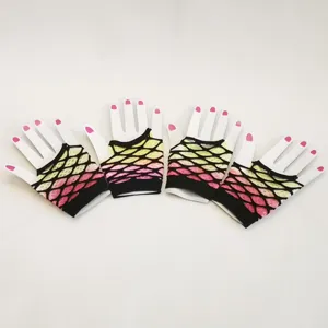 Kurze Farbverlauf-Netzhandschuhe mit schwarzem Rand, fingerlose Bühnen-Netzhandschuhe.