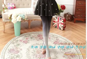 Gradient velvet pantyhose for women, stylish dip-dyed soft stretchy tights, detailed view.