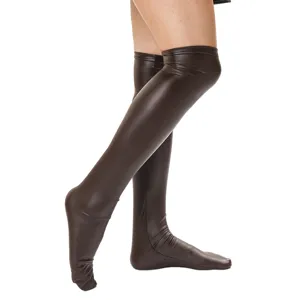Glossy faux leather over-the-knee stockings, sexy high long socks for women party wear.