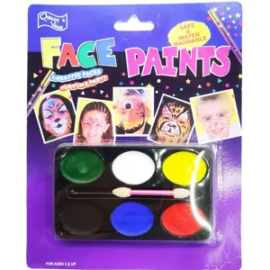 Detailed view of the colorful 6-color safe water-washable face paint set blister card packaging.