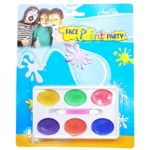 6-color face paint kit with brush, washable makeup palette for kids party and Halloween events.